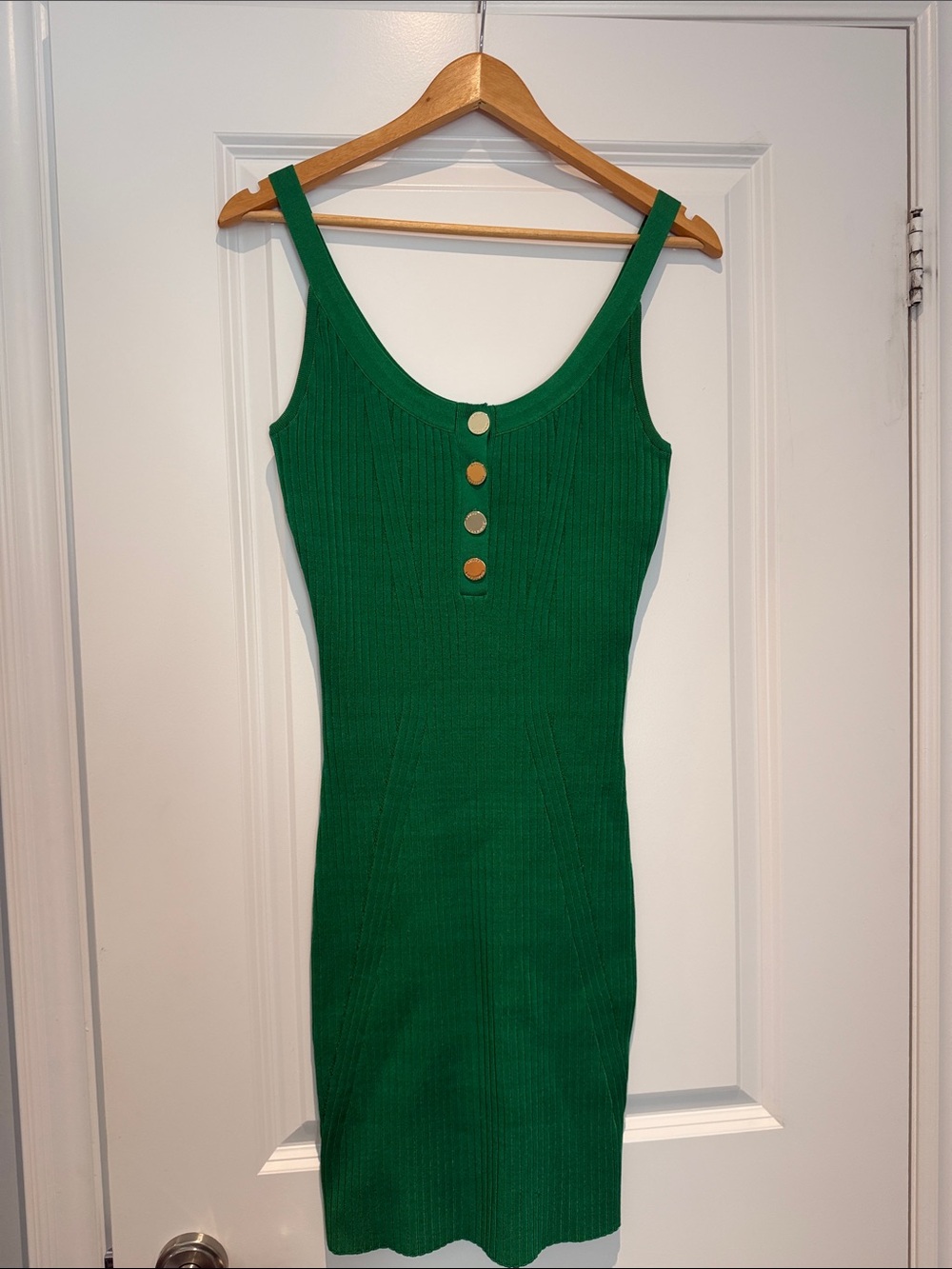 Guess by Marciano Green Ribbed Midi Tank Dress with Gold Buttons